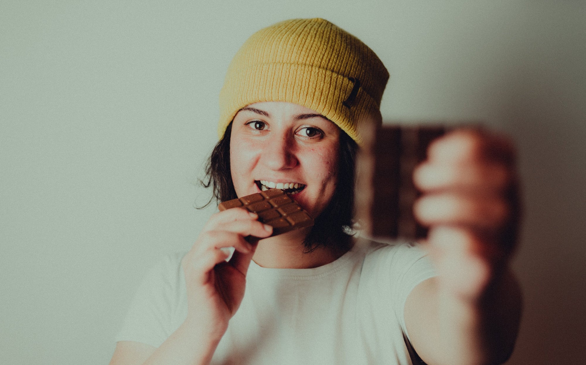 A girl eating chocolate