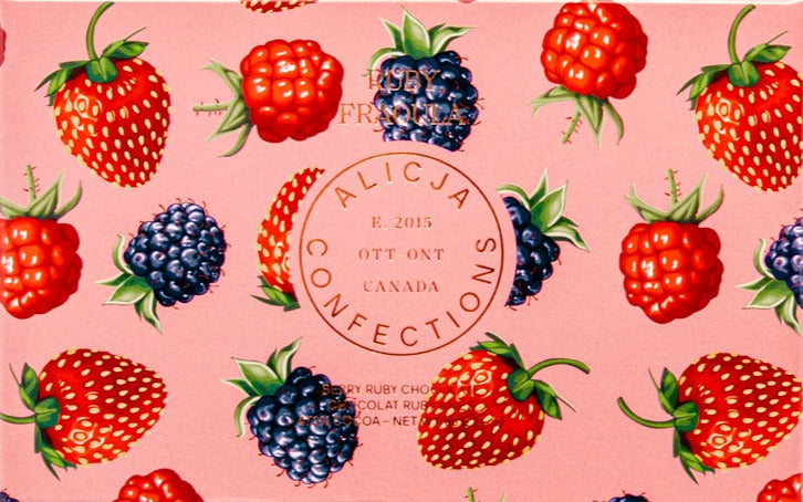 Ruby Fraoula • Freeze Dried Strawberry, Blackberry, and Raspberry 47.3% Ruby Chocolate